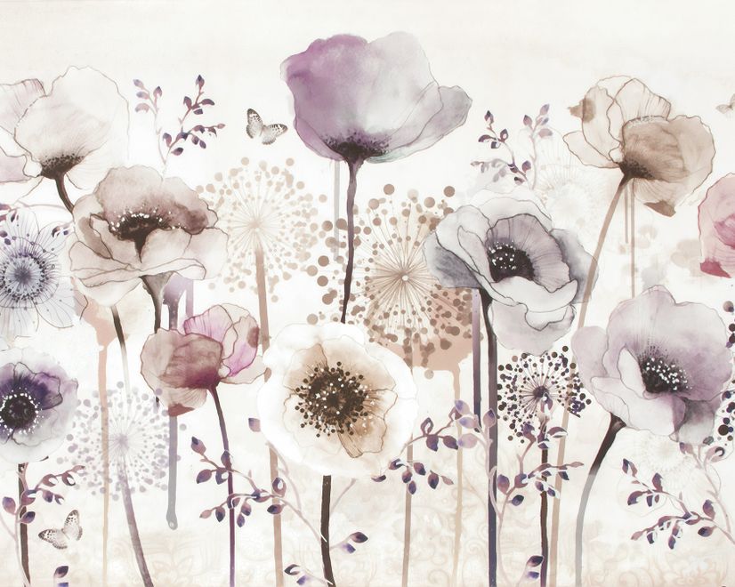 Watercolor Dark Poppy Flowers Wallpaper Mural
