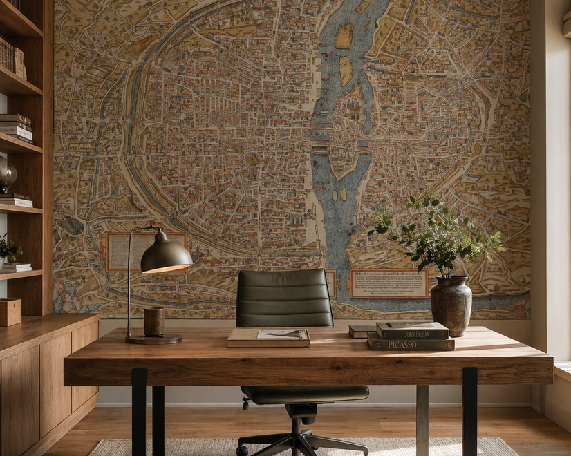 Antique European City Map Wallpaper Mural