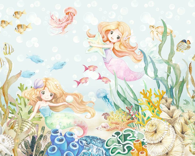 Kids The Little Mermaid in the Underwater Wallpaper Mural