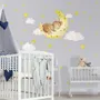 Kids Cute Mouse on the Crescent Moon and Watercolor Yellow Stars Wall Decal Sticker