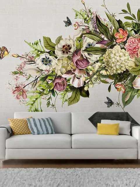 Papier peint panoramique floral hortensia vintage