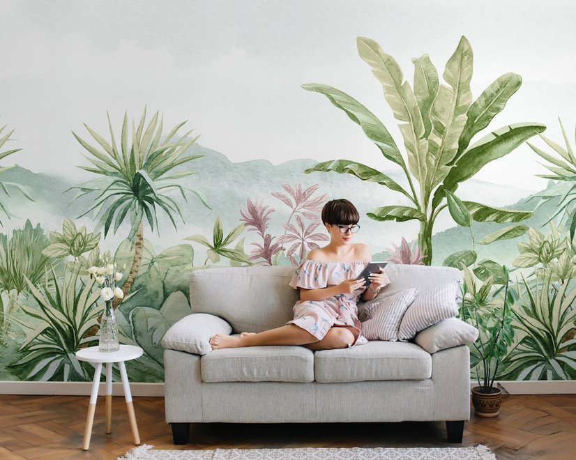 Tropical Forest Landscape and Banana Trees Wallpaper Mural