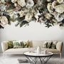 Retro Dark White Flowers Wallpaper Mural