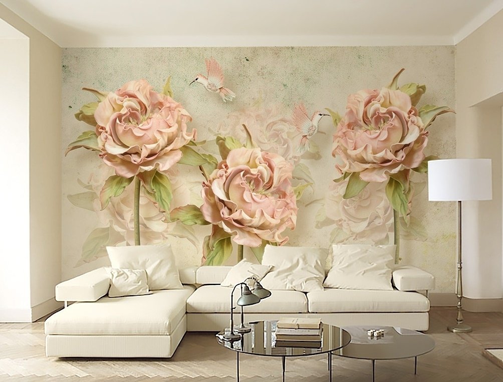 Vintage Pink Dried Floral Wallpaper Mural - Peel and Stick