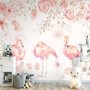 Fototapete mit Rosa Flamingo und Rosa Blumen