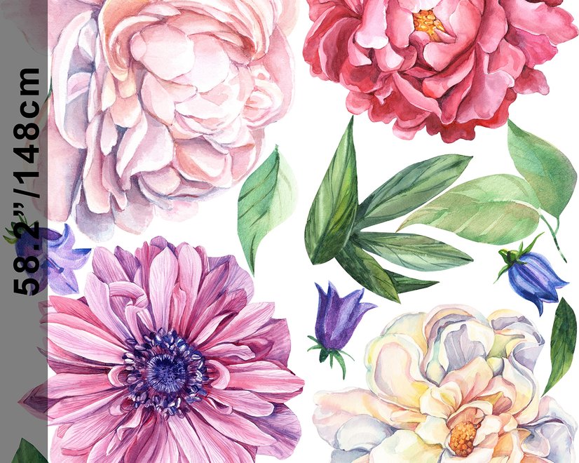 Watercolor Pink Peony Tulip Daisy Floral Bouqet Wall Decal Sticker