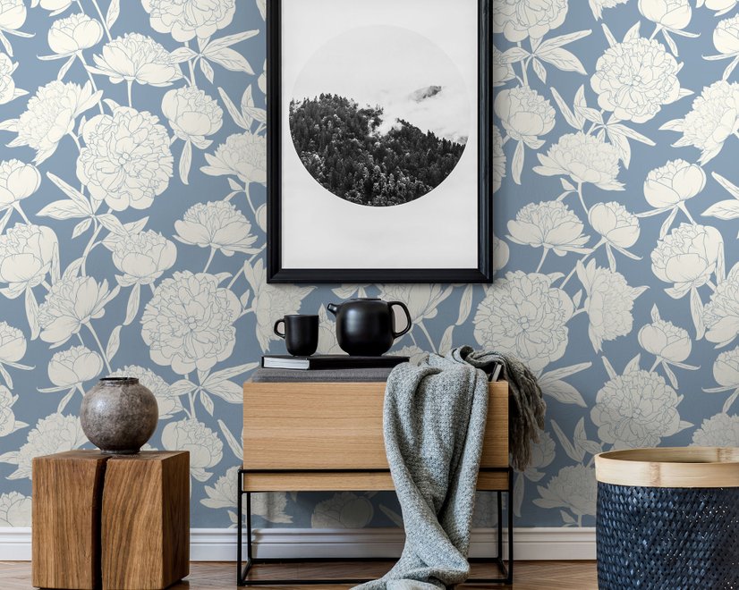 Drawing Peony Floral Art Wallpaper Mural
