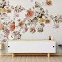 Papier peint panoramique vintage orange marron fleurs