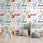 Kids Vintage Hot Air Balloon and Aircraft Pattern Wallpaper Mural