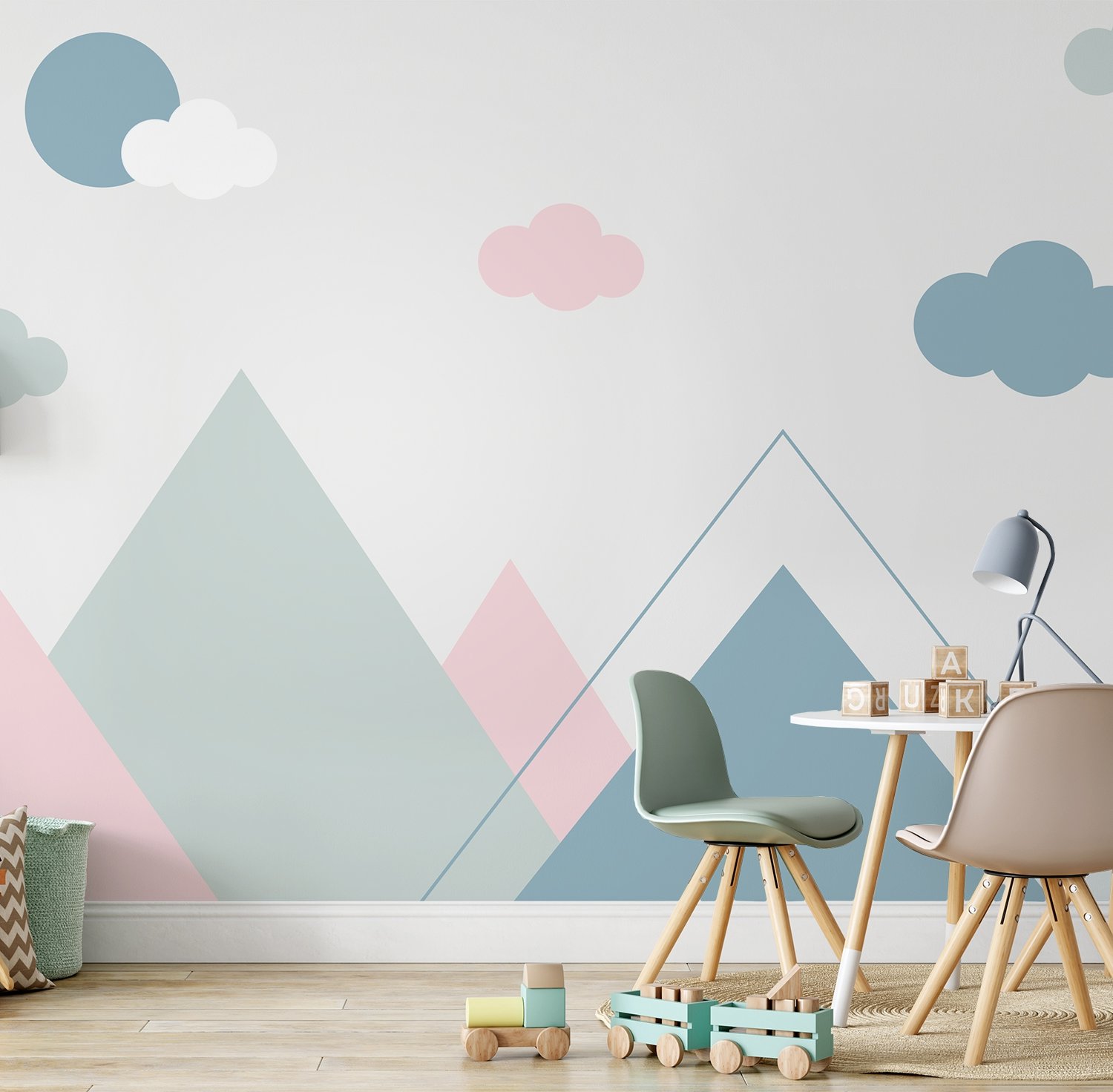 Blue Pink Mountains and Clouds Wallpaper Mural - Peel and Stick