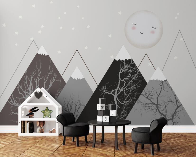 Kids Boys Cute Moon and Mountain Landscape Wallpaper Mural