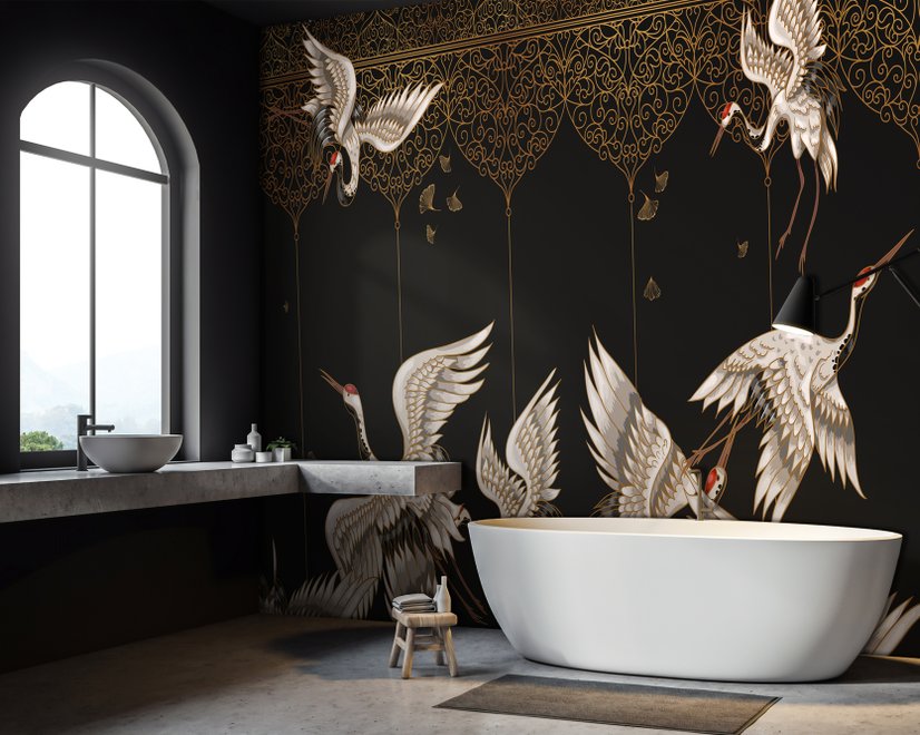 Fototapete Asiatische Kraniche und Ornamente