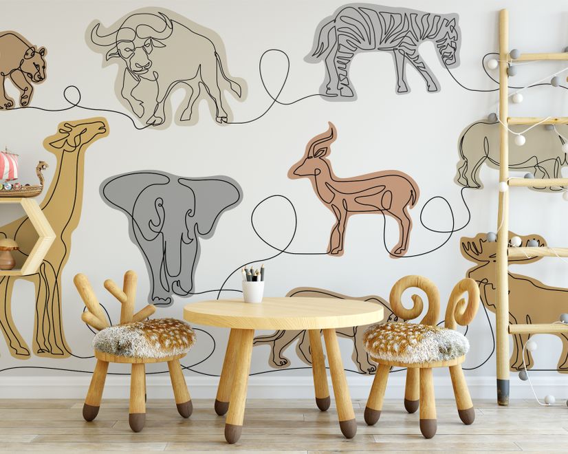 Abstract Animal Line Art Wallpaper Mural