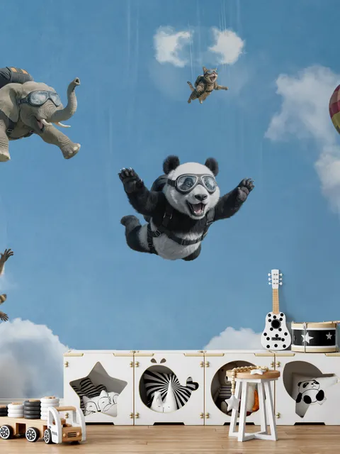 Kids Playful Animal Skydiving Wallpaper Mural