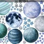 Watercolor Planets and Stars Wall Decal Sticker