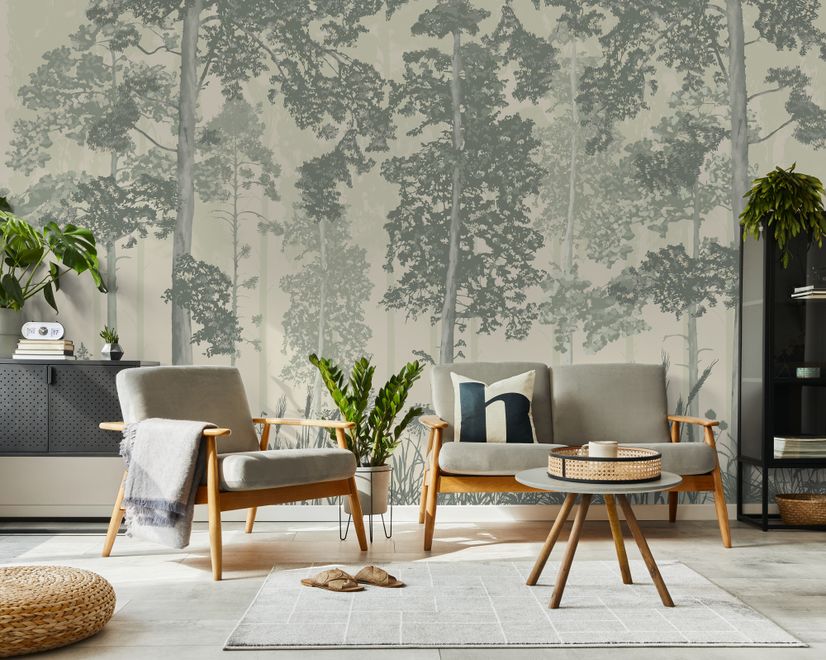 Monochrome Tree Forest Silhouette Wallpaper Mural