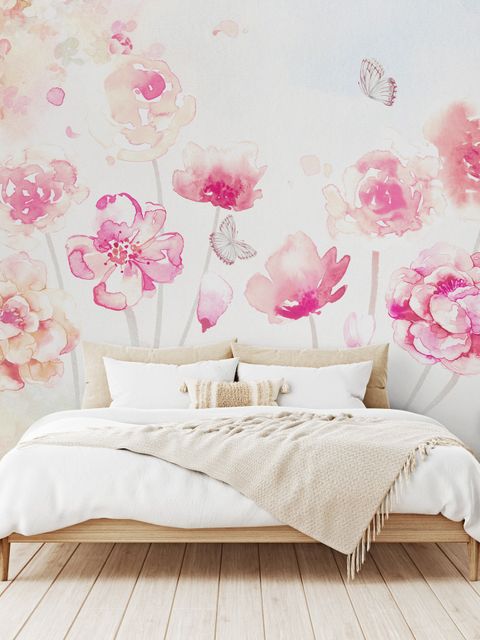 Papier peint panoramique romantique rose