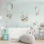 Cartoon Winterscape and Squirrels with Hot Air Balloons Wallpaper Mural