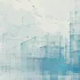 Abstract Blue Monochrome City Landscape Wallpaper Mural