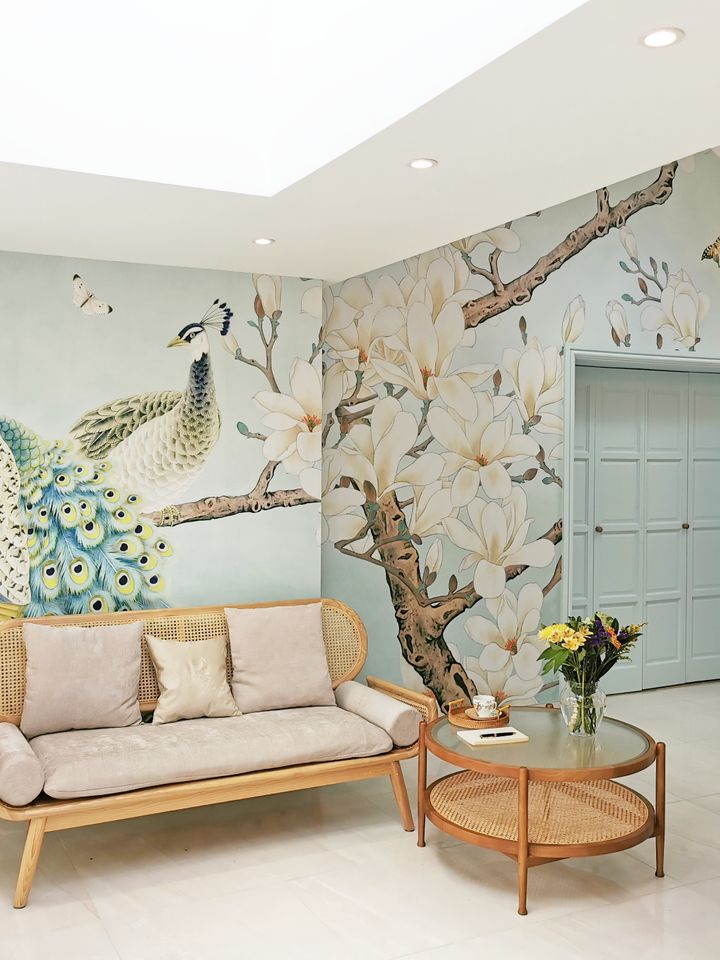 Peacock with Magnolia Blossom Wallpaper Mural
