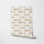 Watercolor fish wallpaper with trout, seashells and pale aqua washes on a warm cream ground