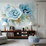 European Style 3D Blue Green Floral Wallpaper Mural