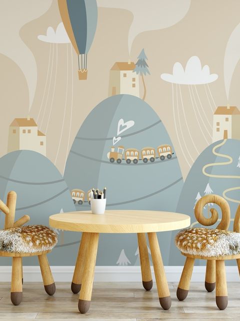 Sanfte Fototapete Heißluftballon mit Kleinem Haus