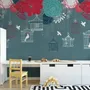 Cage Birds and Colorful Flowers Wallpaper Mural