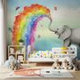Kids Elephant with Watercolor Rainbow Wallpaper Mural