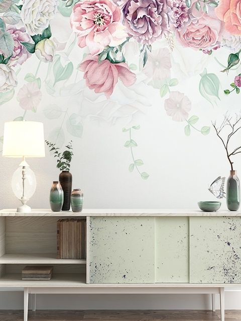 Papier peint fleurs de pivoine vintage