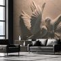 3D Embossed Look Cement Pigeons Wallpaper Mural