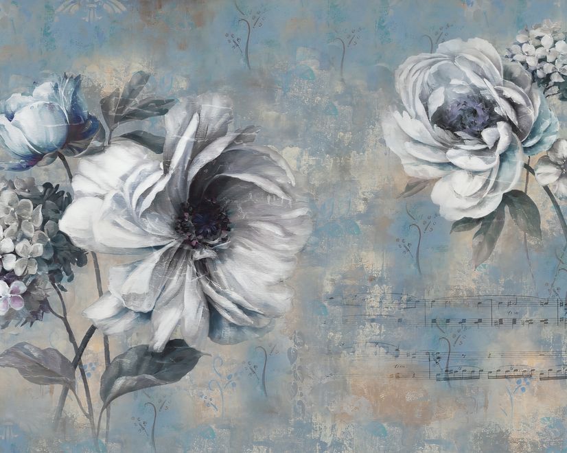 Light Floral with Music Notes Wallpaper Mural