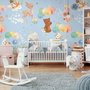 Animaux mignons volant avec des montgolfières Papier peint panoramique enfants