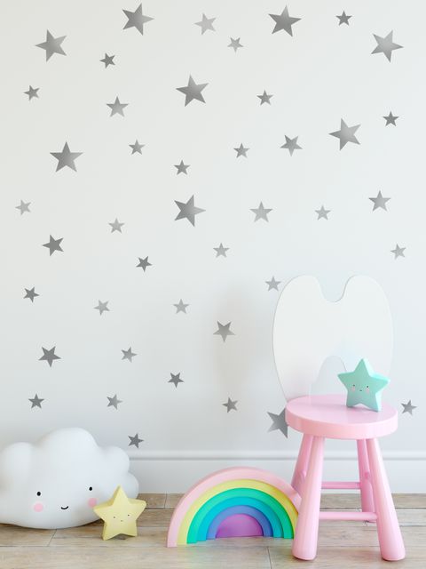 Metallic Silver Little Stars Wall Decal Sticker