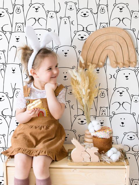 Handgezeichnete Fototapete mit niedlichen Bärchen für Kinderzimmer