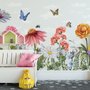 Papier peint panoramique floral avec papillons pour enfants