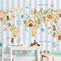 Papier peint panoramique carte monde animaux motif rayé enfants