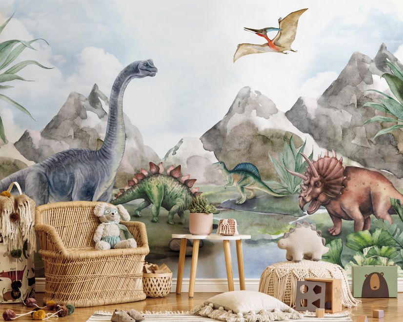 Papier peint monde jurassique doux pour enfants