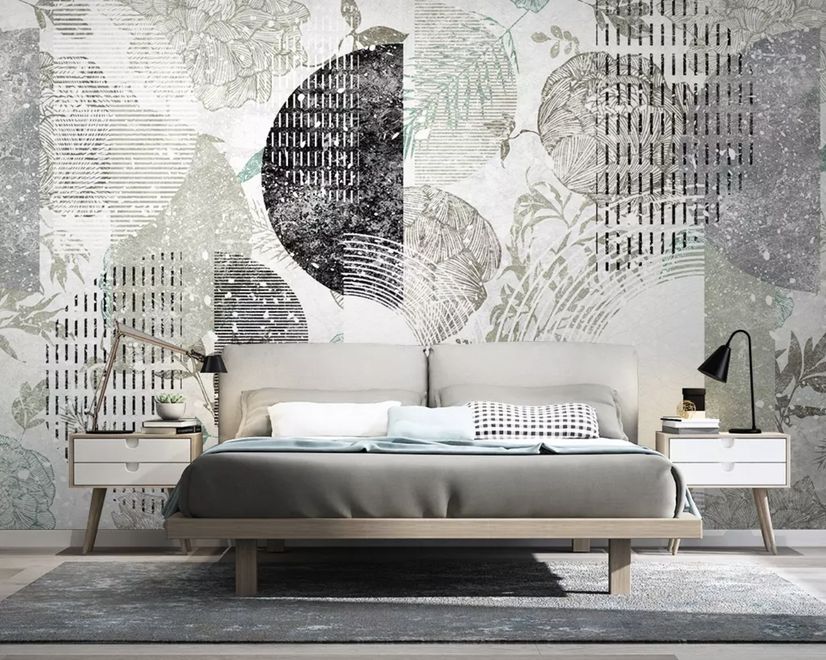 Geometric Pattern with Floral Wallpaper Mural