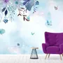 Blue Purple Floral with Little Butterfly Wallpaper Mural