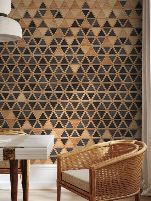 Fototapete mit geometrischem Dreiecksmuster und Holzeffekt