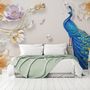 3D Embossed Look Tulip Floral with Peacock Wallpaper Mural