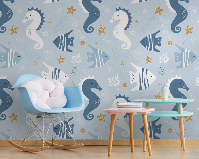 Zebrafisch und Seepferdchen Fototapete