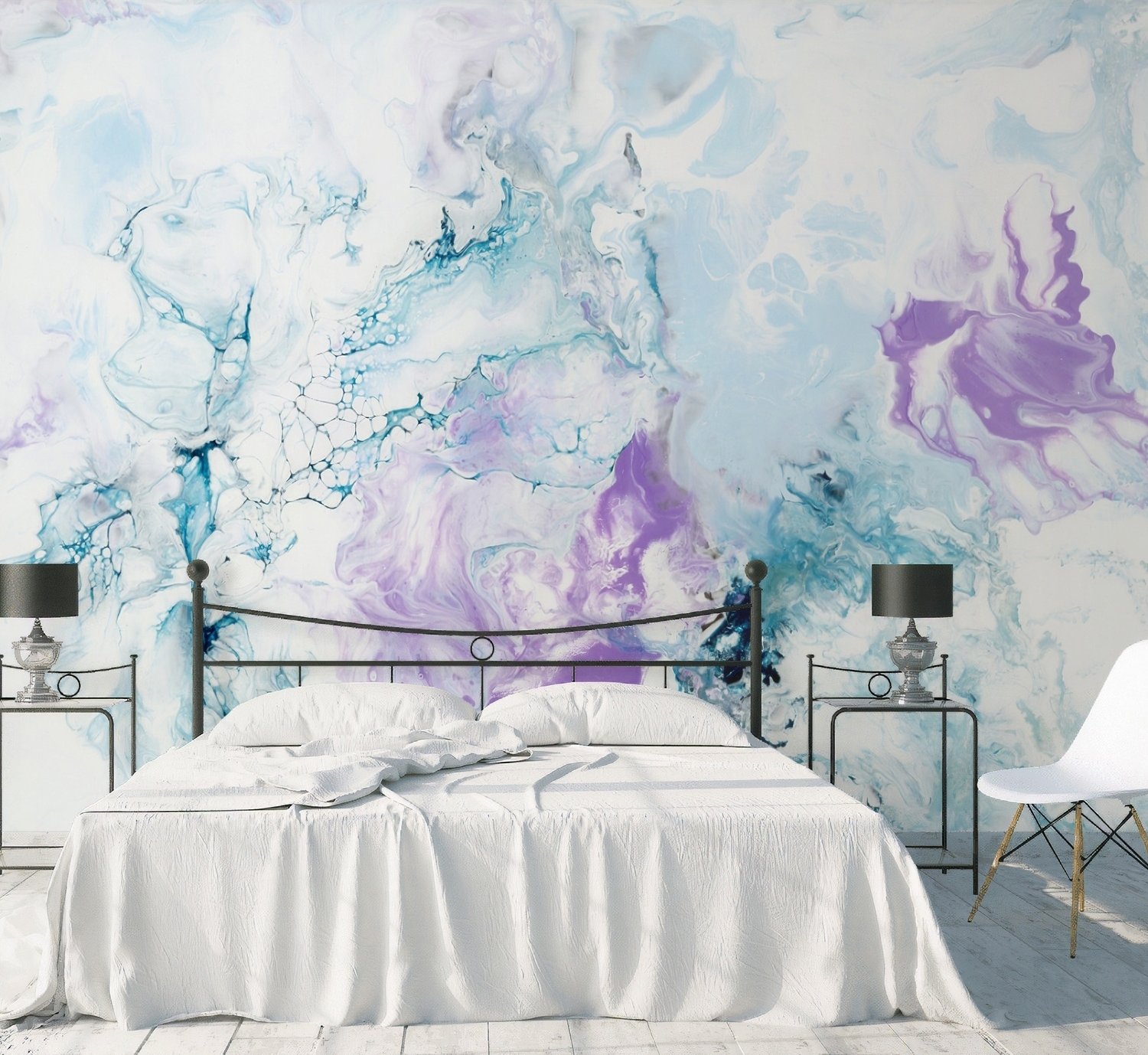 Turquoise Purple Marble Style Brush Wallpaper Mural - Peel and Stick
