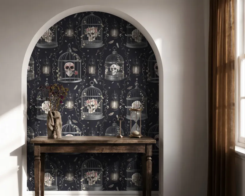 Dark Romantic  Gothic Skull Cage Wallpaper Mural 