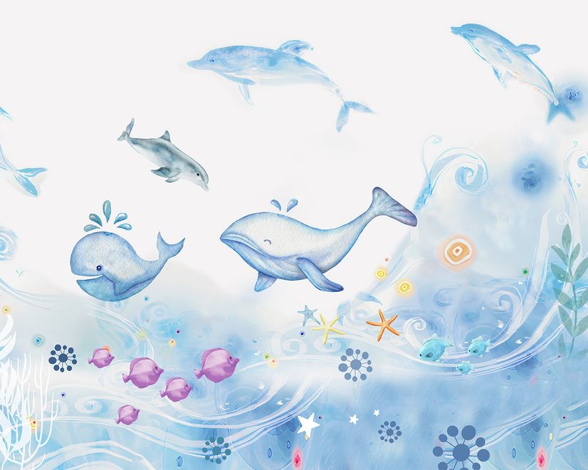 Cartoon Unterwasser- und Wale-Fototapete