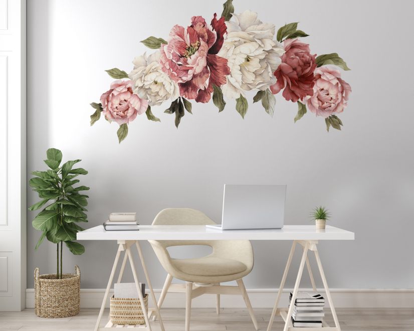 Soft Red Peony Floral Wall Decal Sticker