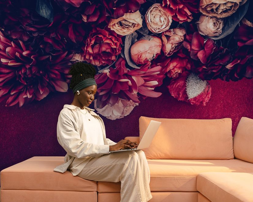 Red Dahlia Rose Floral Bouqet Wallpaper Mural