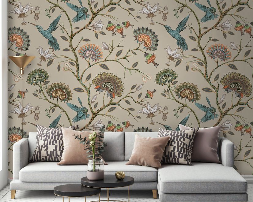 Vintage Flower with Hummingbird Wallpaper Mural