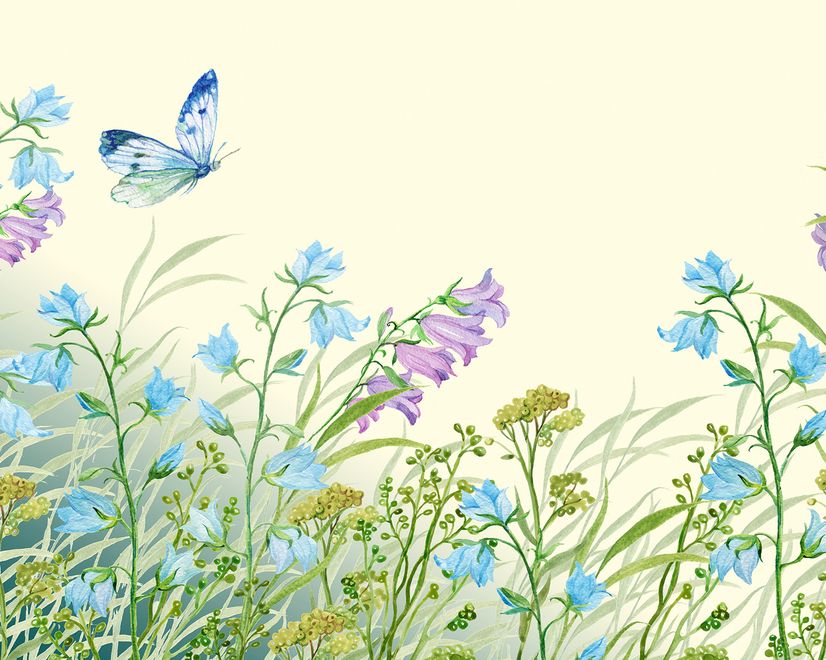 Papier peint panoramique jardin fleuri violet